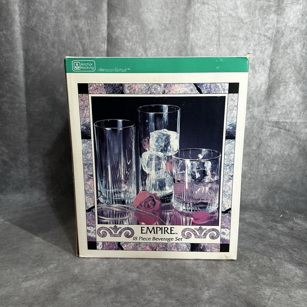 Vintage New Old Stock Anchor Hocking Empire 18 Piece Beverage Set Glasses Iced T